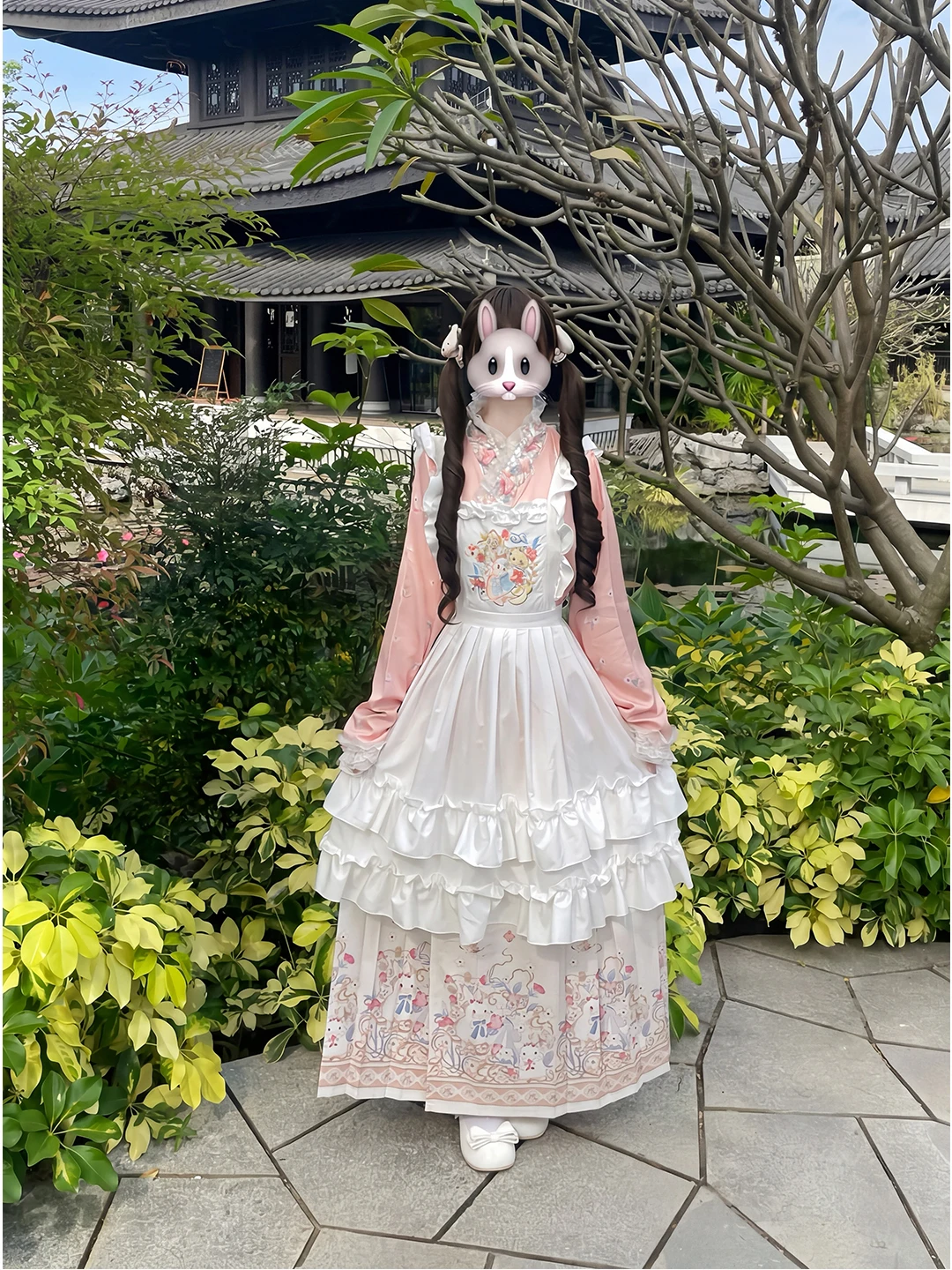 Pink Lolita Hanfu Set with  Collar And Pipa Sleeves Elegant Cute Outer Skirt Ensemble Traditional Ming Style Women's...