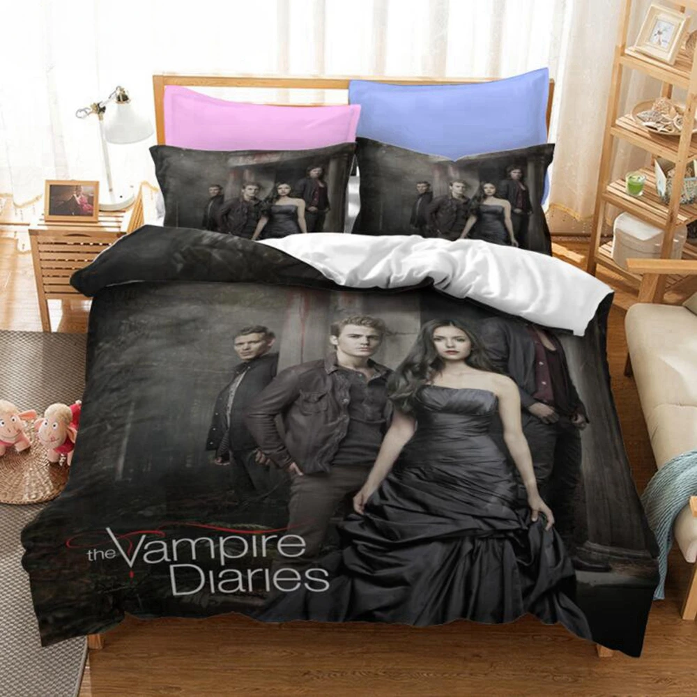 The Vampire Diaries Print Bedding Set 3D Character Duvet Cover Set with Pillowcase Twin Full Queen King Bedclothes