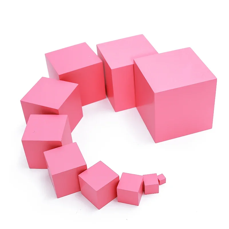 Adena Montessori Pink Tower Educational Toy for Kids 3-6 Years Old Pink Cubes Sensorial Materials for Children's Development