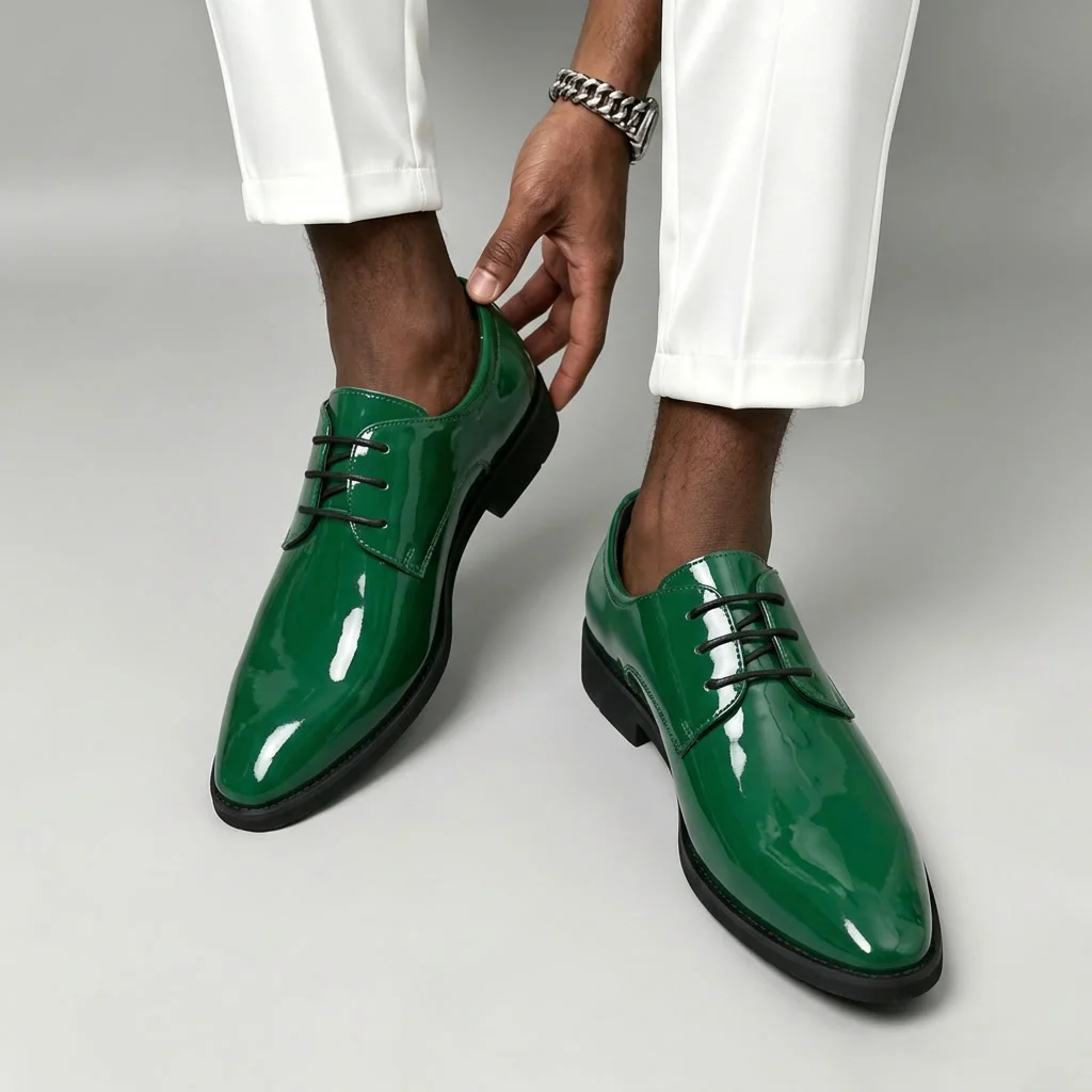 Men Pointed Toe Oxford Leather Shoes Colorful Metallic Lace Up Formal Dress Shoes Fashion Wedding Banquet Evening Party Footwear
