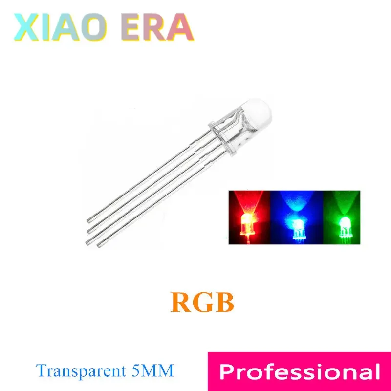 1000PCS 5MM RGB 4 Pins 4P Common Anode Cathode Transparent Full color Red Green Blue Long pins F5 Round LED