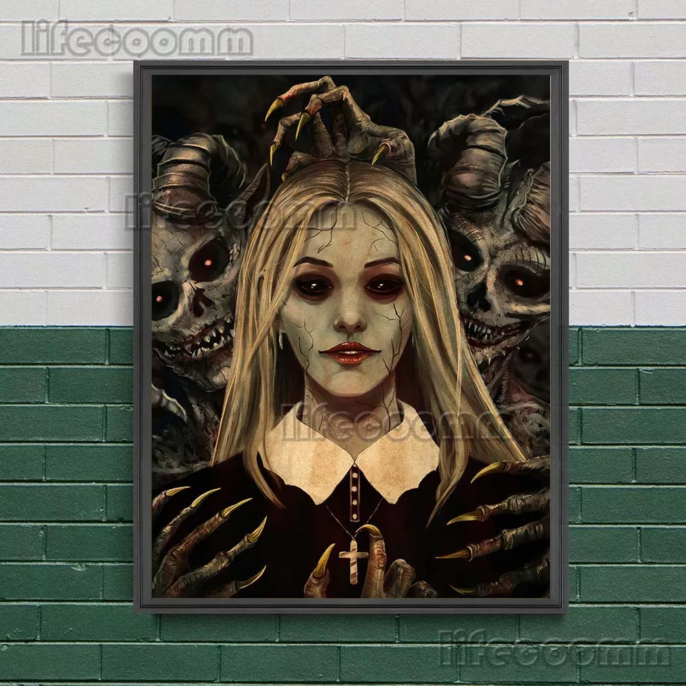 Plakat Artystyczny Element Demon i Wiedźma \"Przynosz mi do piekła\", Wampirzycza Modlitwa i Złe Duchy, Obraz na Płótnie, Dekoracja Ścienna
