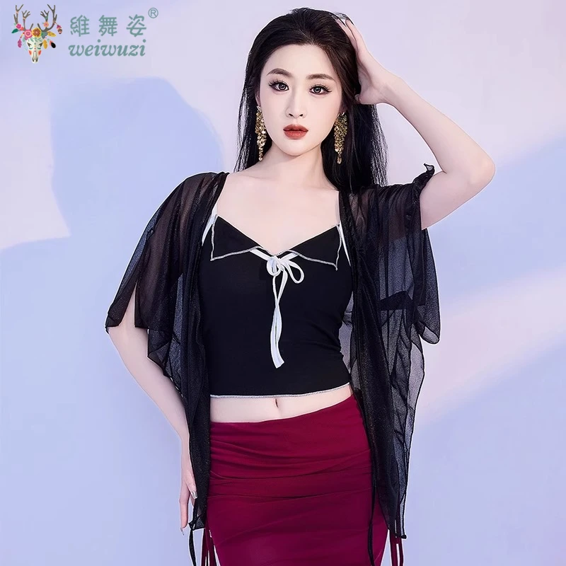 Top do tańca brzucha ubrania do ćwiczeń tanecznych klasyczny kardigan z gazy top do tańca kobiety chiński strój do tańca nowoczesnego okrycie treningowe