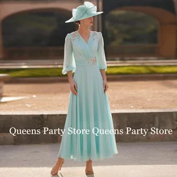 New Mother of The Bride Dress Robes Invitee Mariage 3/4 Sleeves Applique Chiffon Ankle Length Wedding Party Dresses Guest Gown