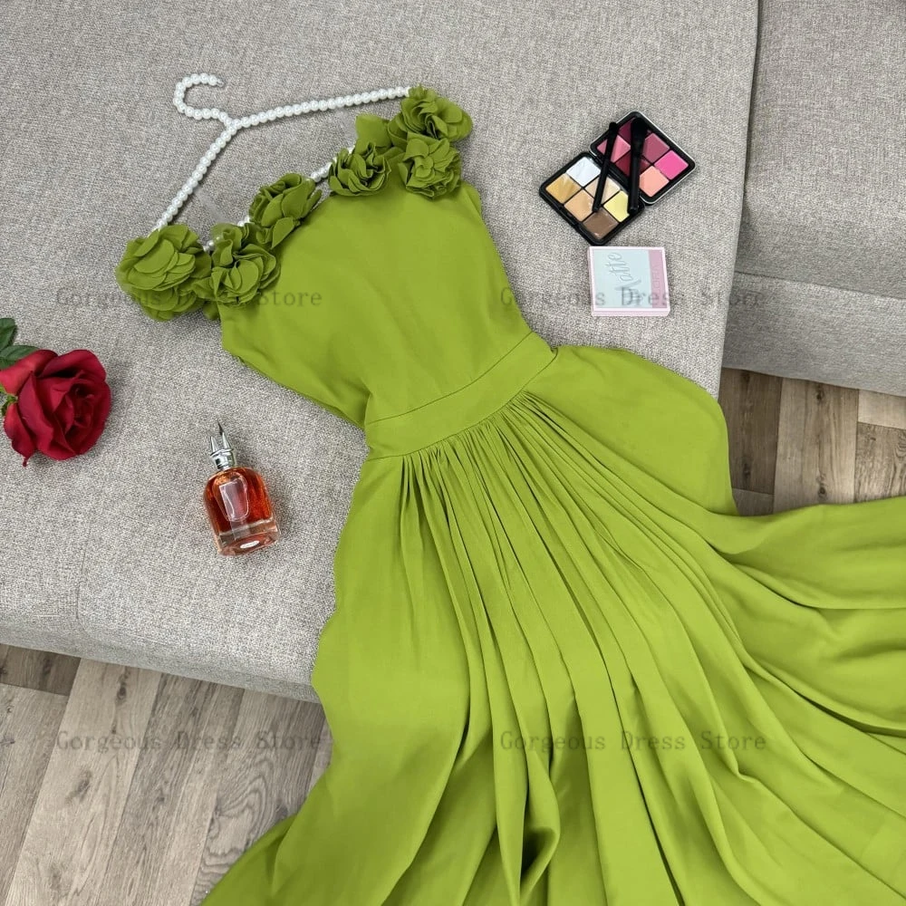 Elegant Off Shoulder Evening Dresses Chiffon Formal Occasion Prom Gowns Flowers Floor Length Party Dress 2024 فساتين السهرة