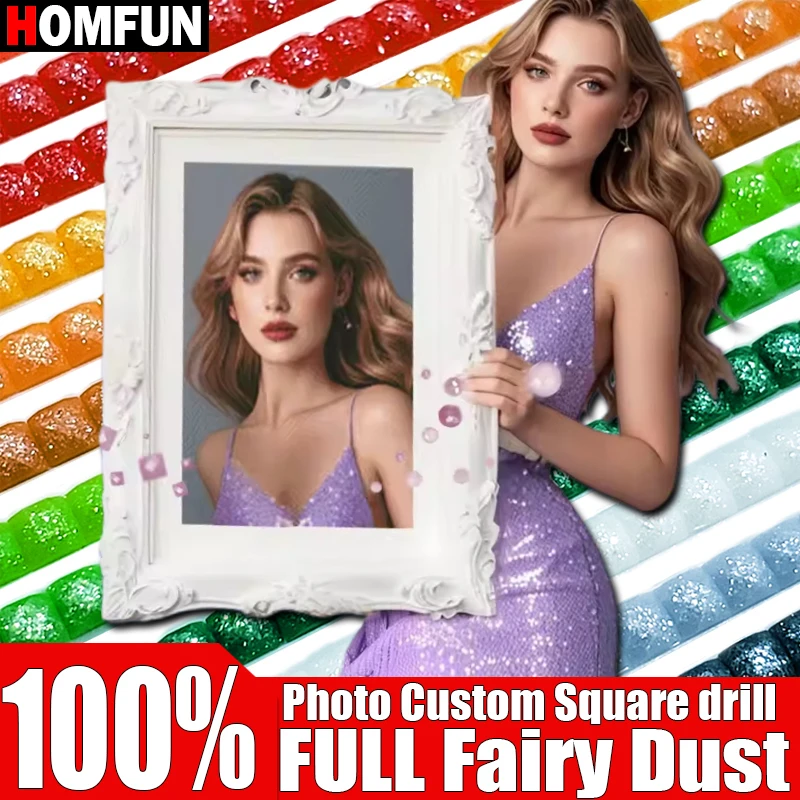 HOMFUN 100% Full Fairy Dust Square Drill Custom Picture Resin Drill Embroidery Diamond Painting Handmade Cross Stitch gift
