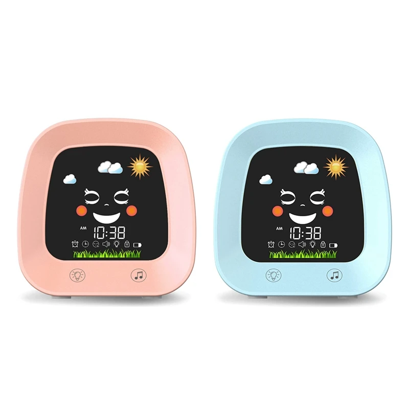 1 Set Alarm Clock For Kids Children's Sleep Trainer Clock With 4 Color Toddler Night Light, Sleep Sound Machine Pink