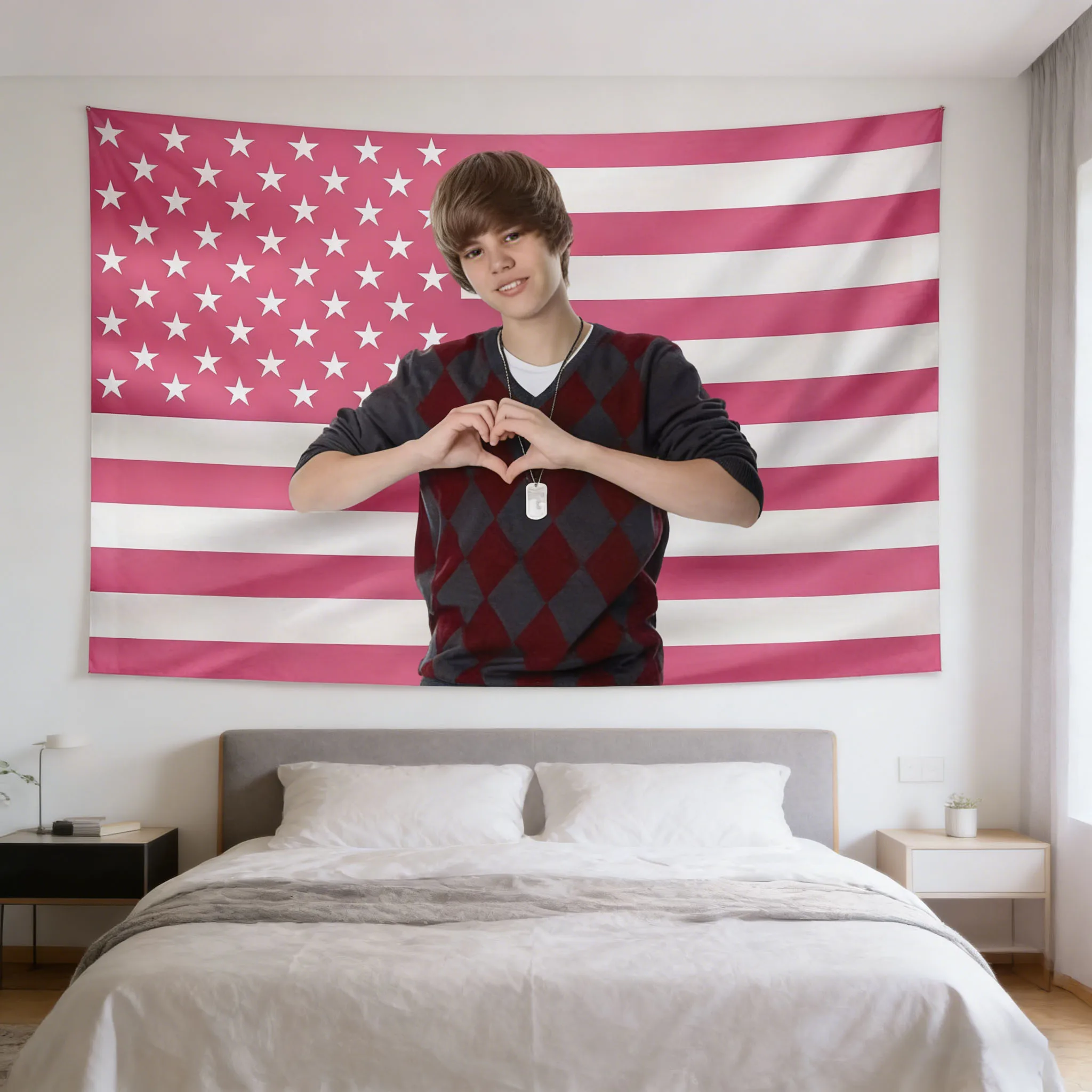 1 peça Tapeçaria de Parede com Bandeira Americana Patriótica Justin Bieber, Arte Decorativa para Casa, Quarto, Dormitório, Arte Estética Retrô, Presente para Fãs