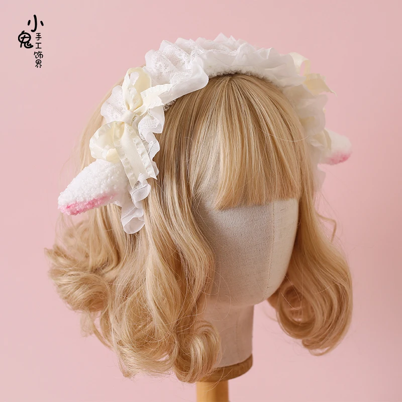 Bande de sauna en oreilles d'agneau douces pour filles, barrettes de mouton mignonnes, bande de sauna Lolita en peluche, accessoires pour cheveux doux