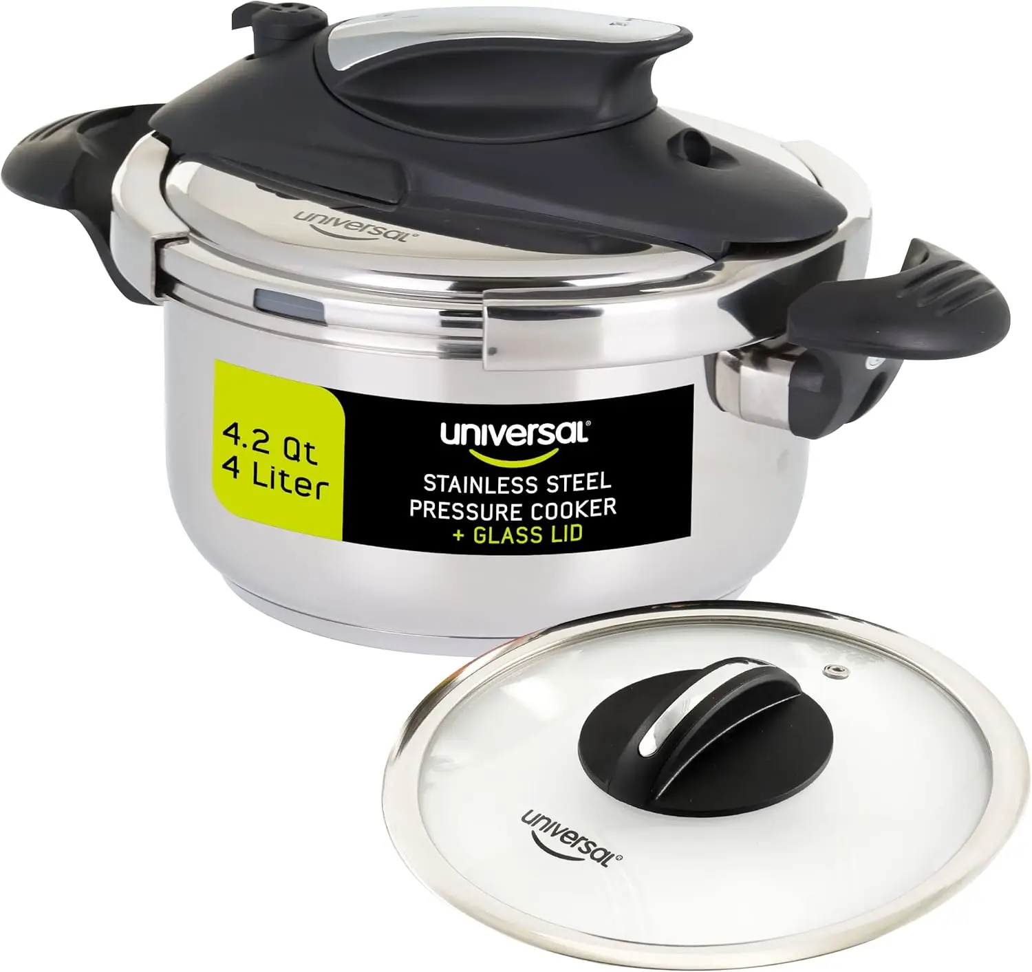 

(4.2 Quart / 4 Liter) Small Stainless Steel Easy Use Pressure Cooker + Extra Glass Lid, 5 Servings, Induction Compatible