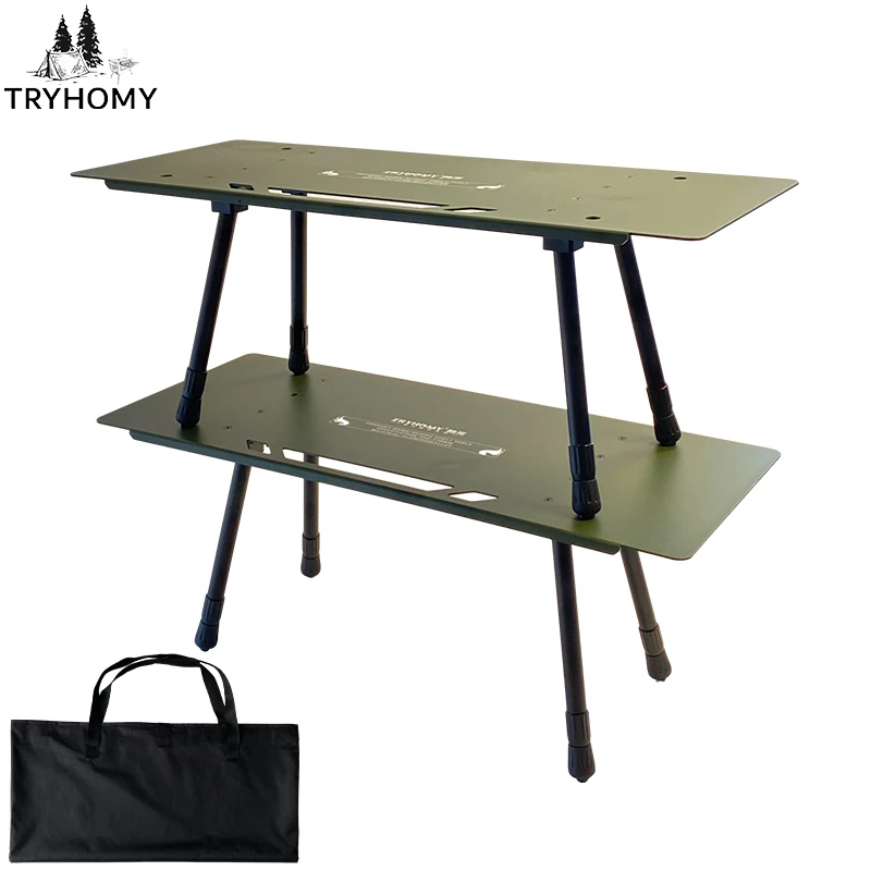 Tryhomy Camping Shelf Table（2 Pieces Per Set) Two-tier Shelf Table Set Aluminum Alloy Camping Table Sub-Table Adjustable Legs