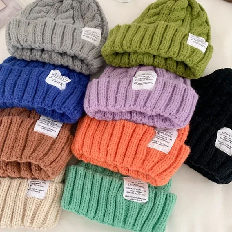 Women Baggy Slouchy Solid Wool Cap Colors Winter Knitted Beanies Hat for Outdoors Warm Bonnet Hoods Female Snow Ski Warmer Gorra