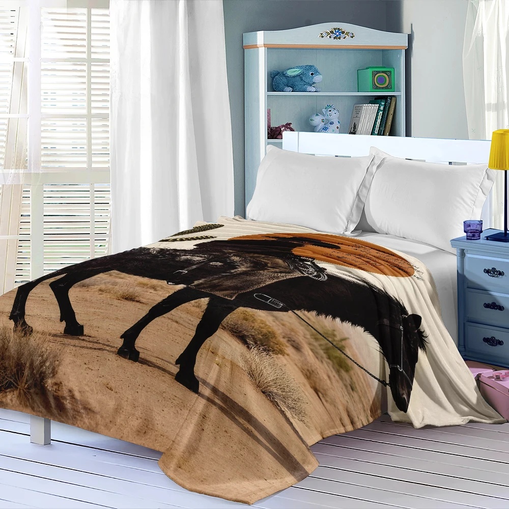 Cowboy Desert Horse Sun Flannel Fleece Throw Blanket for Couch Sofa Lightweight Cozy Plush Blanket for Travel Office Nap