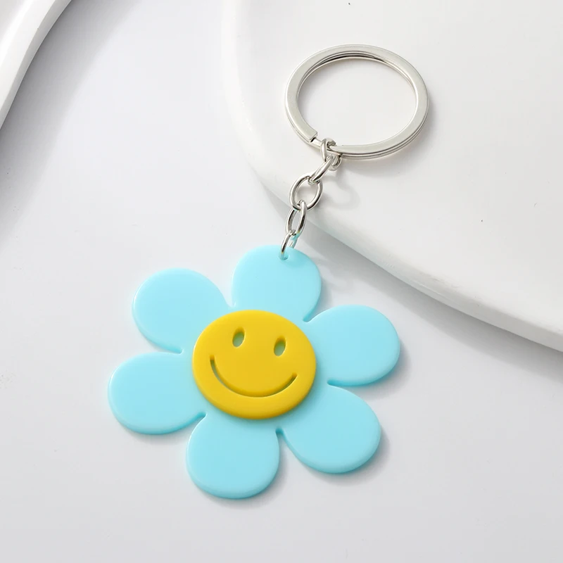 Adorabili portachiavi in acrilico sorriso viso fiori piante portachiavi per le donne ragazze regalo di amicizia decorazione della borsa gioielli