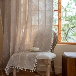 Bohemian Style Khaki Geometric Tassel Curtains Semi Blackout Curtains for Living Room Bedroom Kitchen Home Decoration Curtains