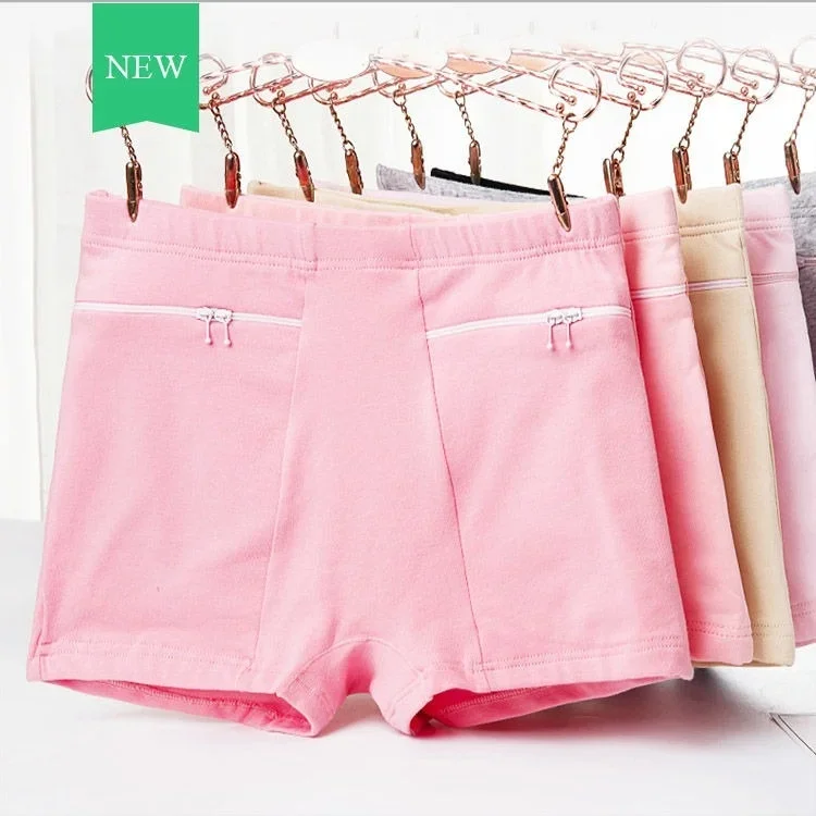 Panties with Zippers Pockets Women Anti-theft Phone Money Wallet Cotton Boxer Travel Safe Belly Shorts Body Shaper Short Pants