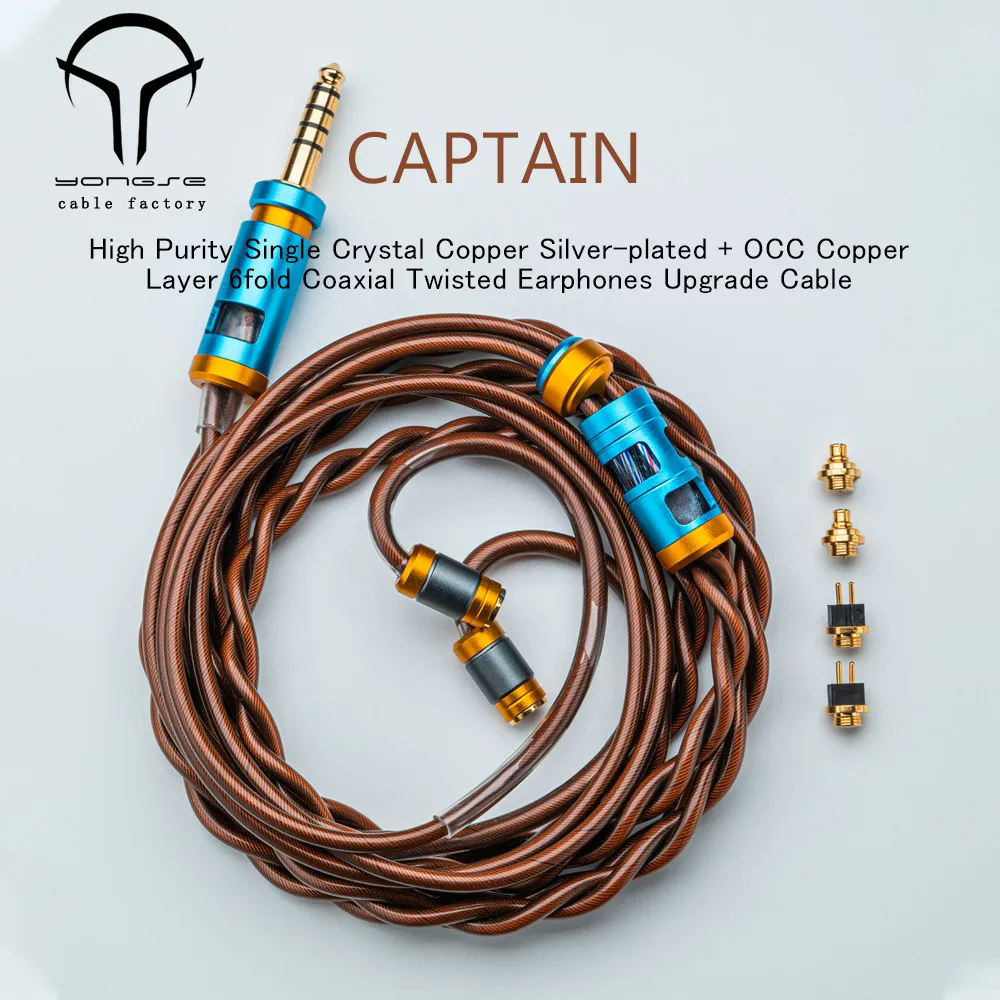 Yongse Captain-auriculares de cobre de cristal único Chapado en plata + capa de cobre OOC, auriculares trenzados coaxiales de 6 pliegues, Cable de actualización