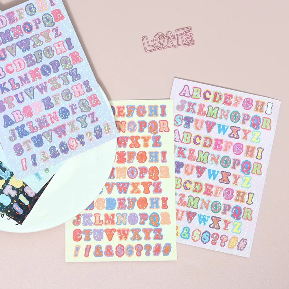 

Alphabet Glitter Sticker 15 Sheets PVC Kid Stickers Scrapbooking Nursery Letter Cursive Keyboard Child Label Lovely Self