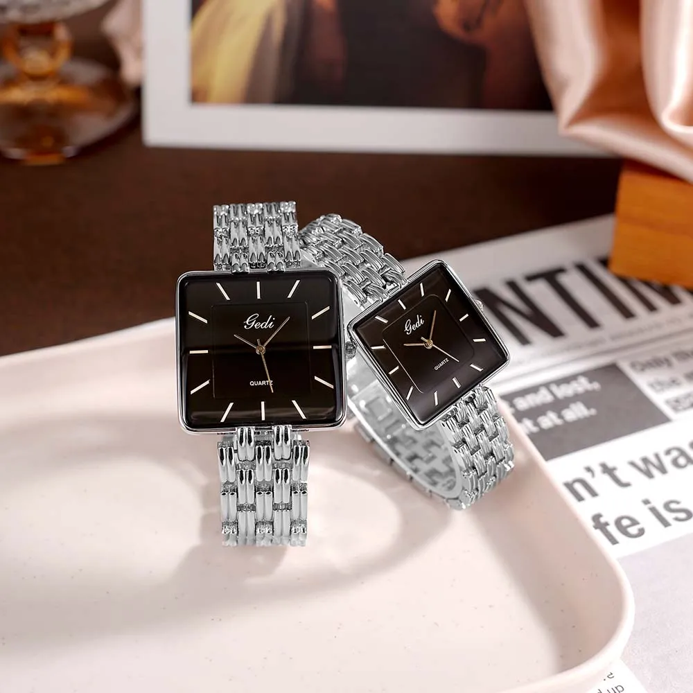 GEDI Simple Square Couple Models Watch Niche Premium Sense of Women's Ultra-thin High Value Quartz Watch Gift for Women and Man
