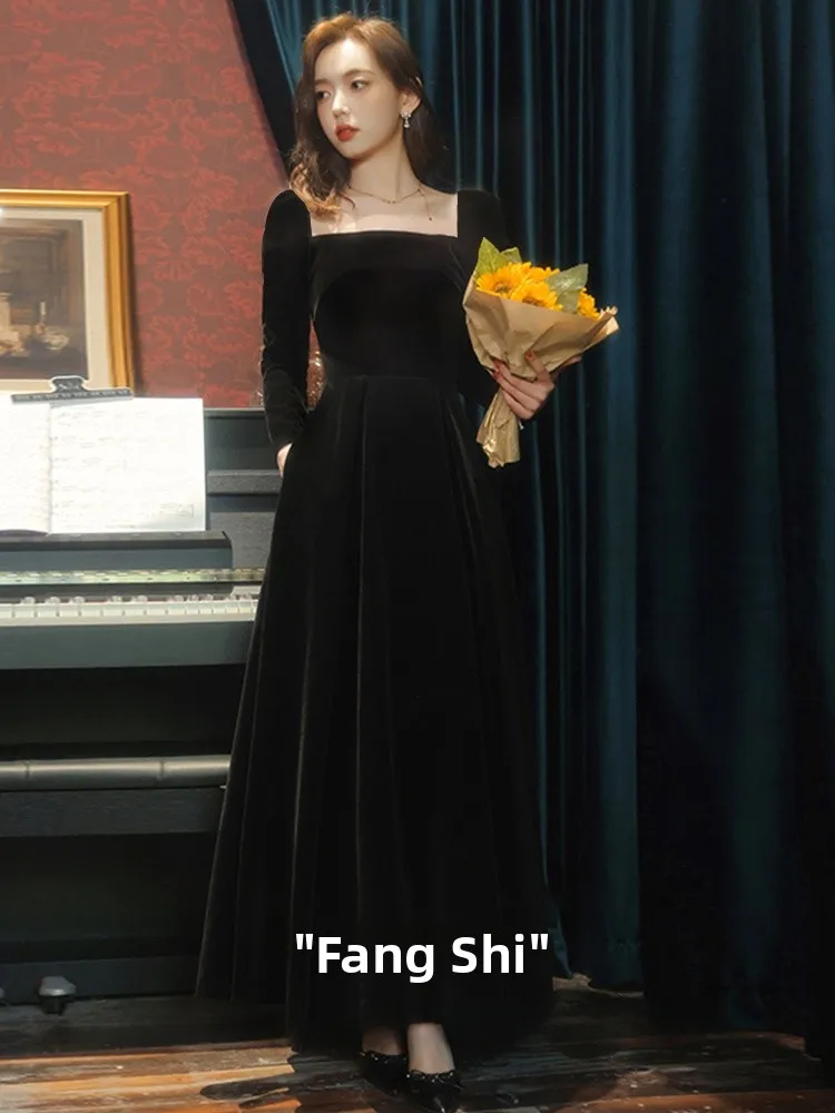 

Ele Bla Velvet Evening Gown Women's Simple Large Sve Piano Performance Adult Ceremony Chorus Conductor Long Dr