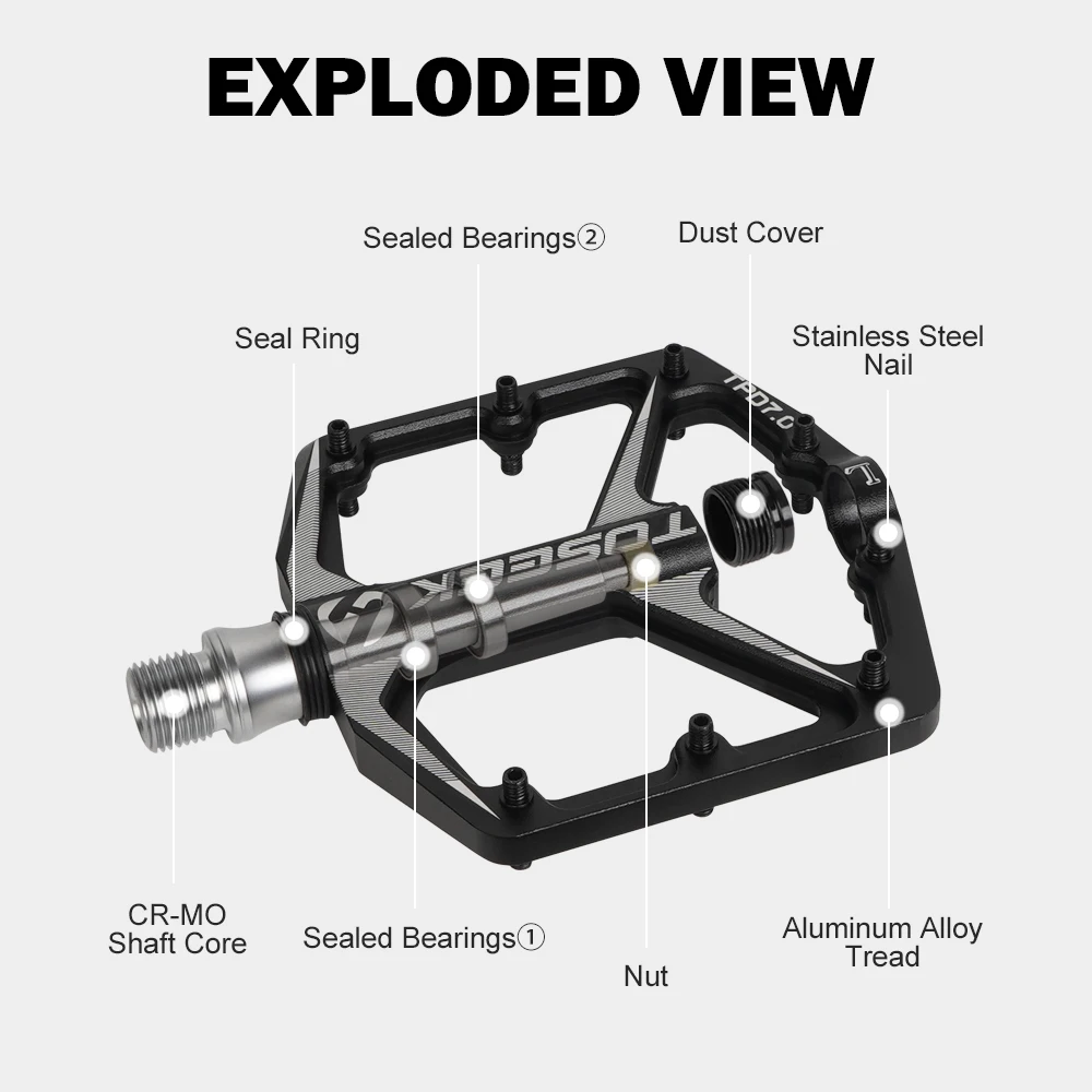 TOSEEK 7.0 Bicycle Pedal 2 Bearings Bike Pedal Anti-slip Footboard Bearing Quick Release Aluminum Alloy Bike Accessories