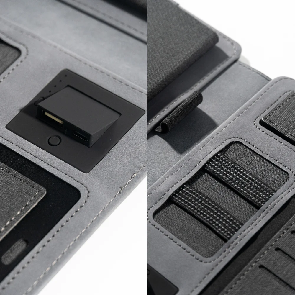 Wireless Charging Business Folder Notebook with Phone Stand and Clock, A5 Planner Organizer for Office Men