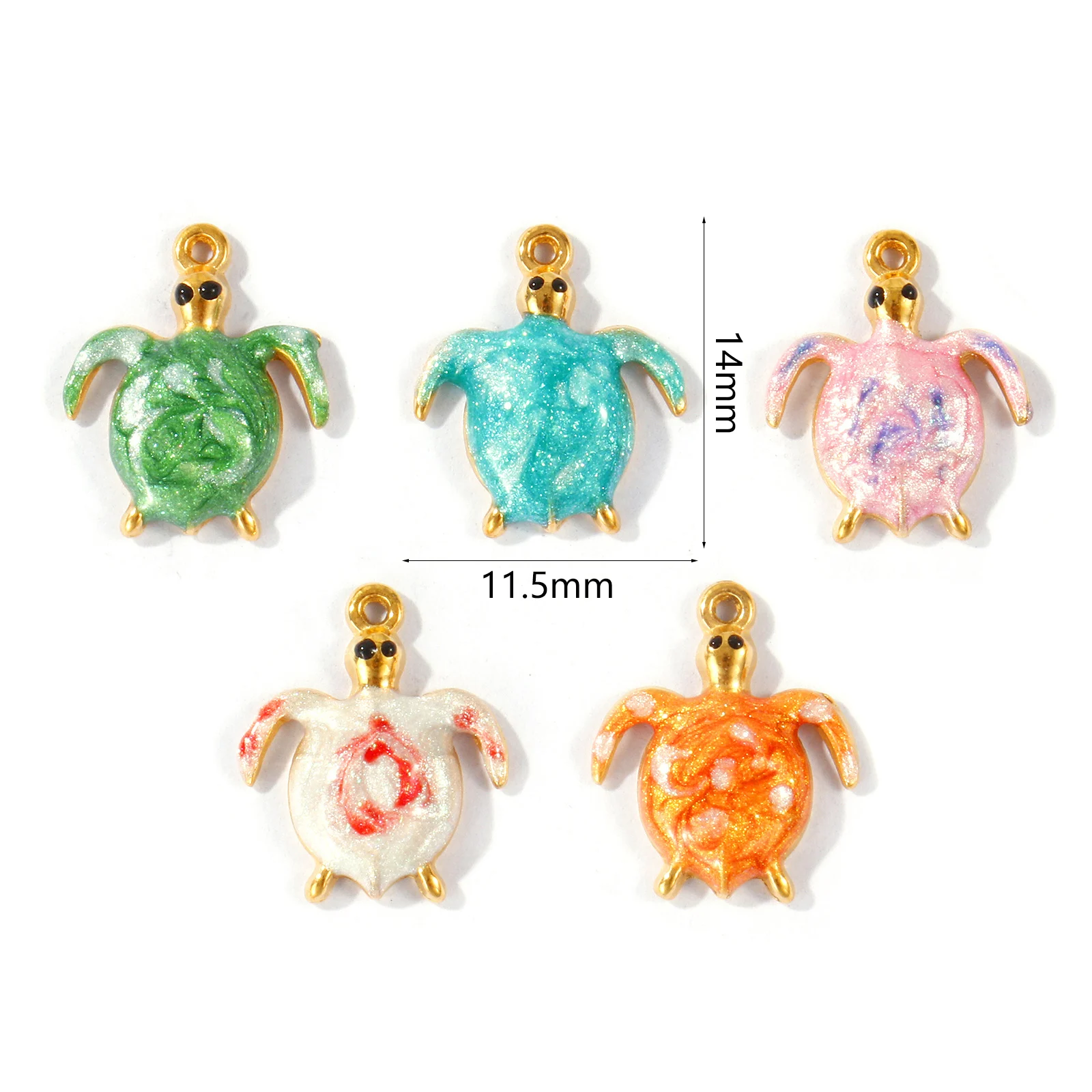 2pcs Mini Stainless Steel Ocean Charms 18K Gold Plated Tortoise Animal Pearlized Multicolor Enamel Pendants DIY Necklace Jewelry