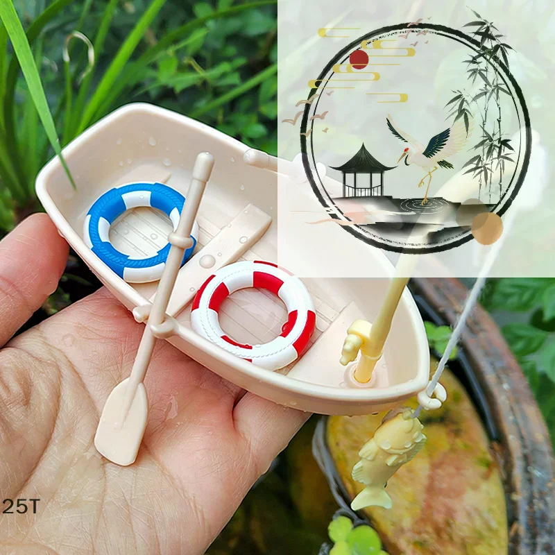 1 Set Regali per bambini Nuovo modello di barca da pesca in plastica Mini ornamenti simulati per casa delle bambole Kit barca da pesca in miniatura