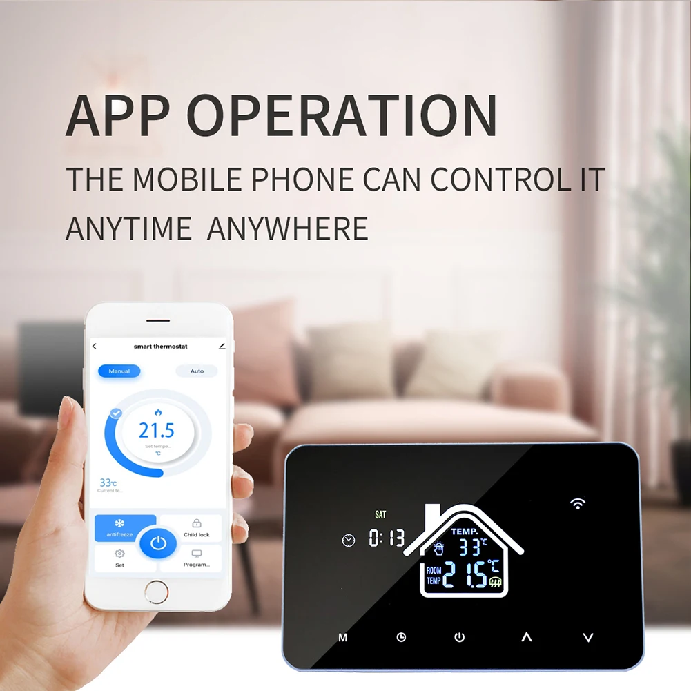 Regulador de temperatura de pantalla táctil controlado por WIFI adecuado para aplicaciones eléctricas de calefacción de suelo y agua caliente