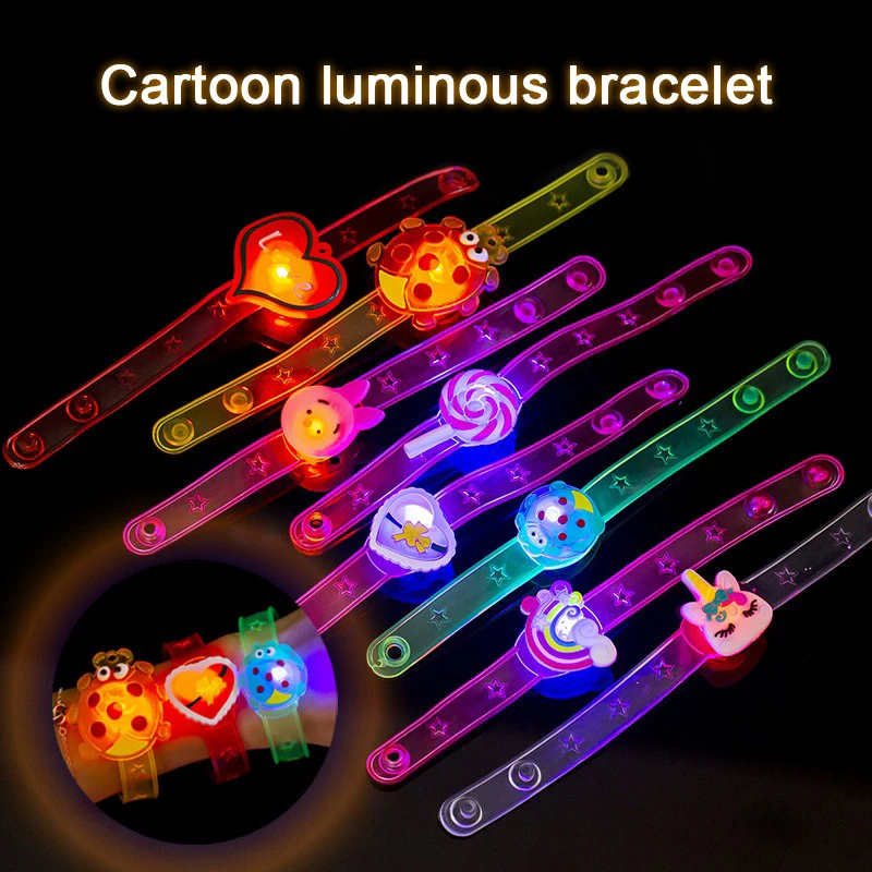 6 Pcs Flashing Luminous Bracelet Light Cartoon Creative Watch Kids Gift LED Wristbands Lights For Party Supplies Glitter Toy