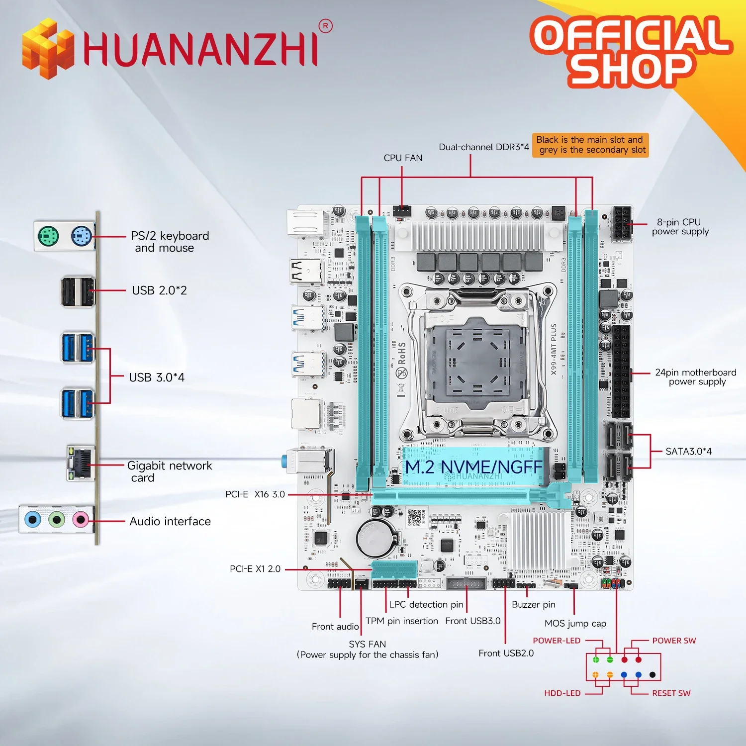 HUANANZHI X99-4MT PLUS LGA 2011-3 Xeon Motherboard DDR3 NVMe SATA