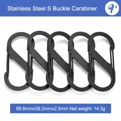 S Type Stainless Steel Carabiner With Lock Key-Lock Backpack Buckle Anti-Theft Outdoor Camping Mini Keychain Hook Black/Silver