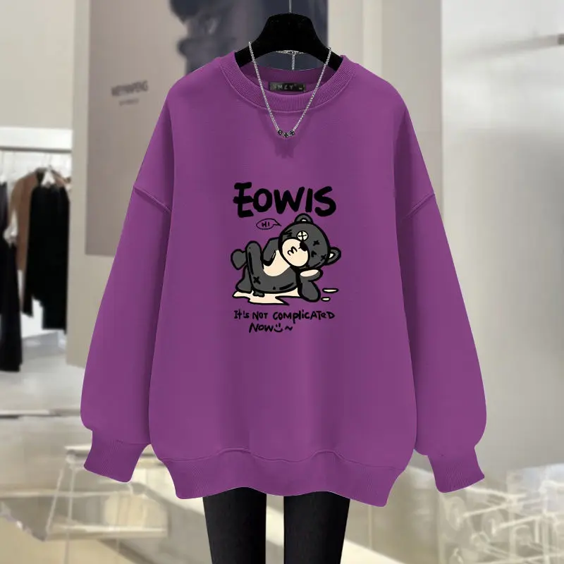 Women Clothing Fashion Cartoon Printed Top Pullovers Autumn O-neck Loose Long Sleeve Sweatshirts Simplicity Cozy Hoodies