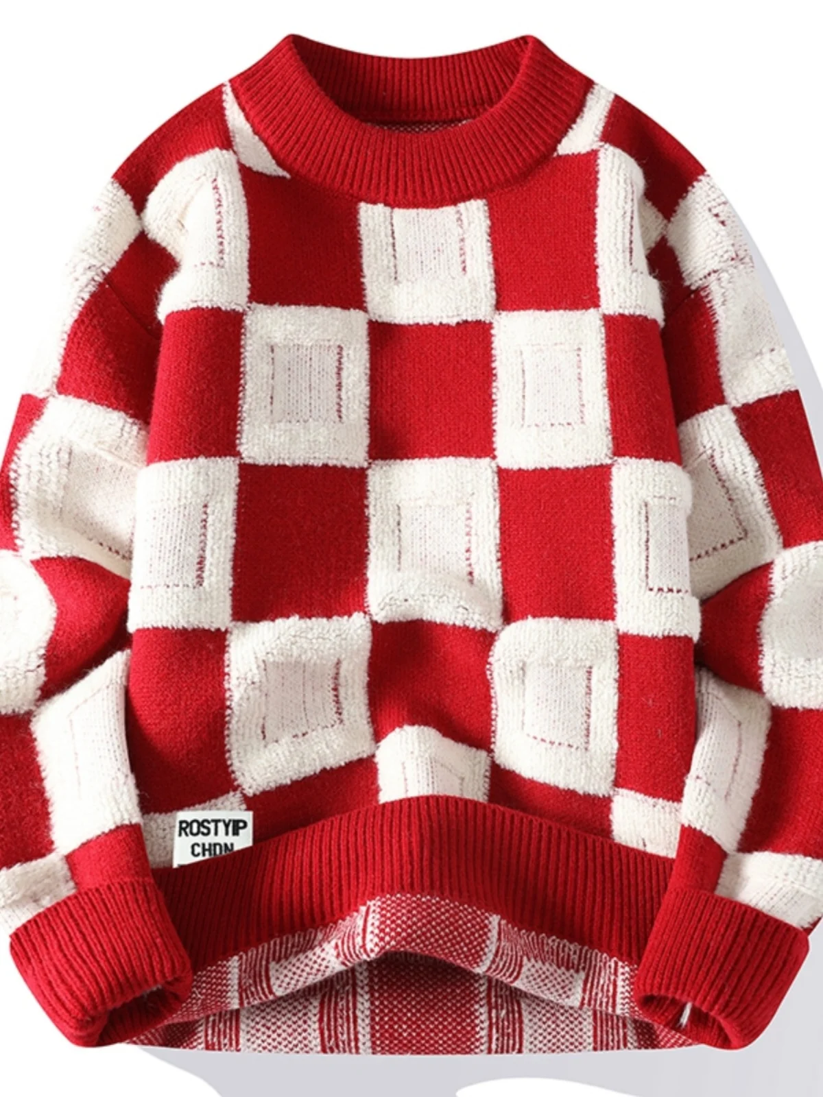 

Men's Winter Knitted Sweater Thiened Fce Long Sve Plaid Base Layer Top Faionable Ci Sle Loose Fit round Ne