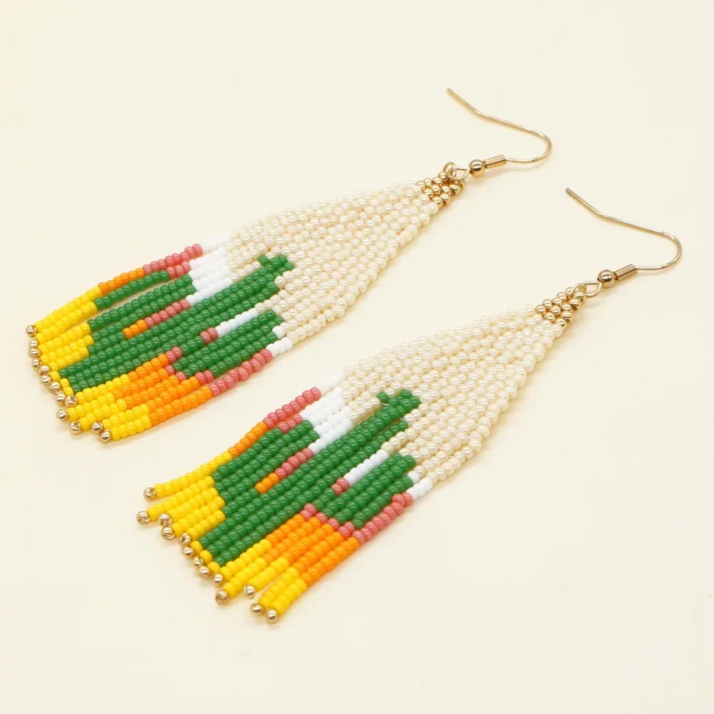 

Серьги из бисера Кисточки Кактус Креативность Богемия Узор Ручное плетение Сплав Женский тренд Простота Серьги из рисовых бусин