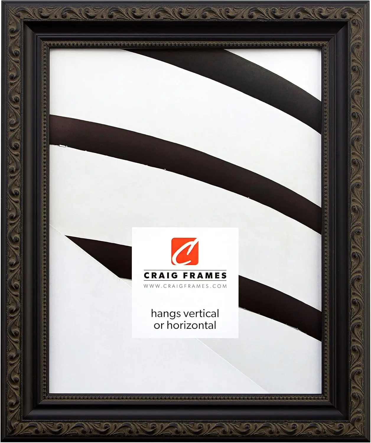 

Ornate Picture Frame 16x20, Antique Black with Embossed Finish, Solid Wood Core