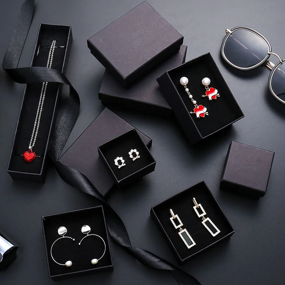 

24pcs Kraft Paper Jewelry Storage Box Black Earring Packaging Case With Foam For Rings Necklaces Ear Studs Organizer Travel Case