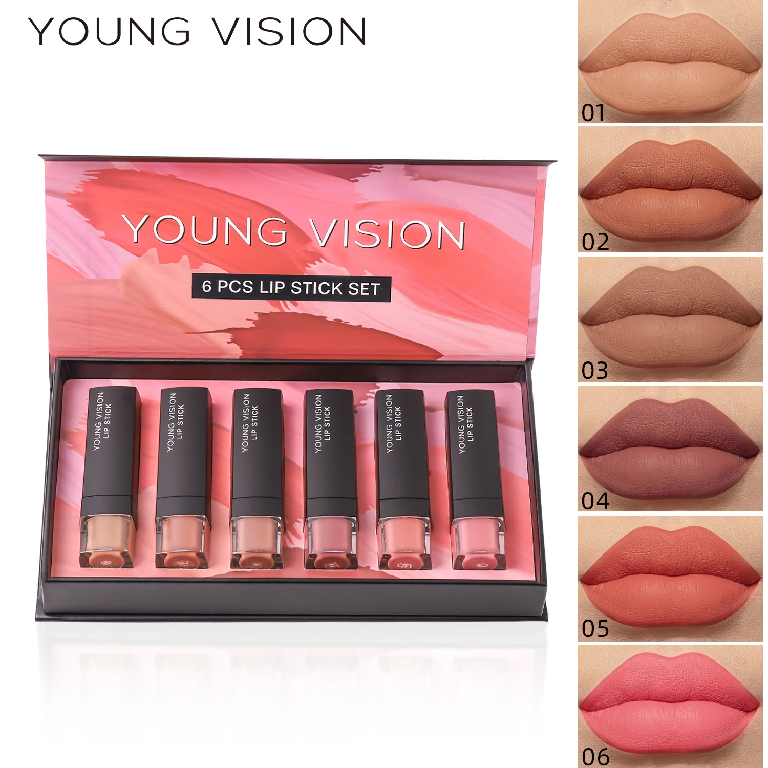 Coffret cadeau de rouge à lèvres mat, 6 pièces/ensemble, tasse antiadhésive, rouge à lèvres hydratant en velours