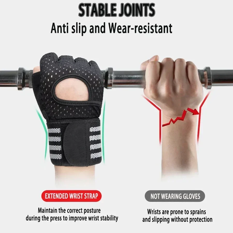 1 Pair Weightlifting Gloves,Non-Slip Gym Training Hand & Wrist Braces for Men and Women - Hook-and-Loop Closure Sports Gloves