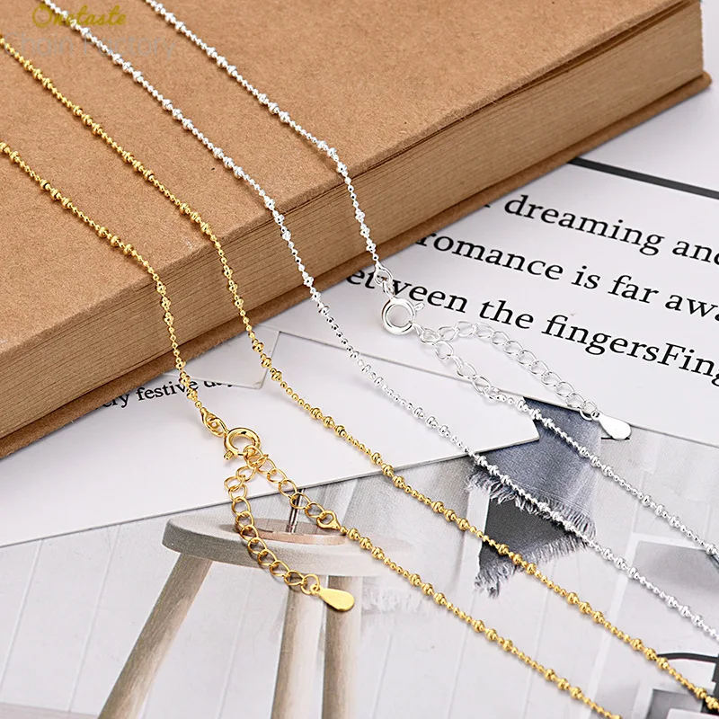 

925 Sterling Silver 1.6MM And 1MM Spaced Beads Chain Necklace For Women Shimmering Cut Ball Choker Necklaces In 2 Colors