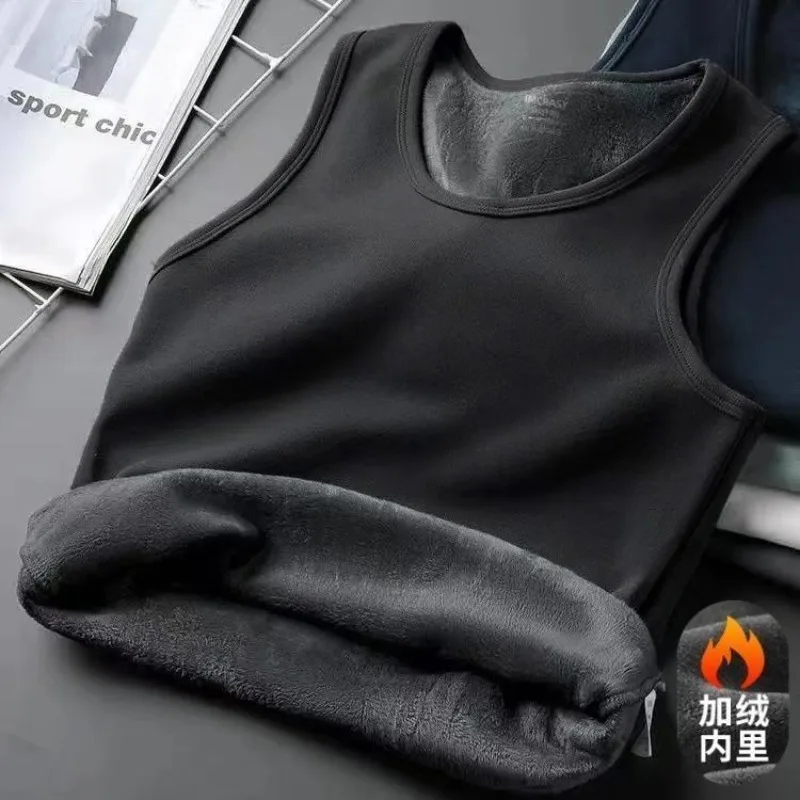 Winter Men's Fleece Warm Vest Velvet Comfortable Round Neck Undershirt  Pullover Sleeveless Base Layer Thermal Underwear Tops