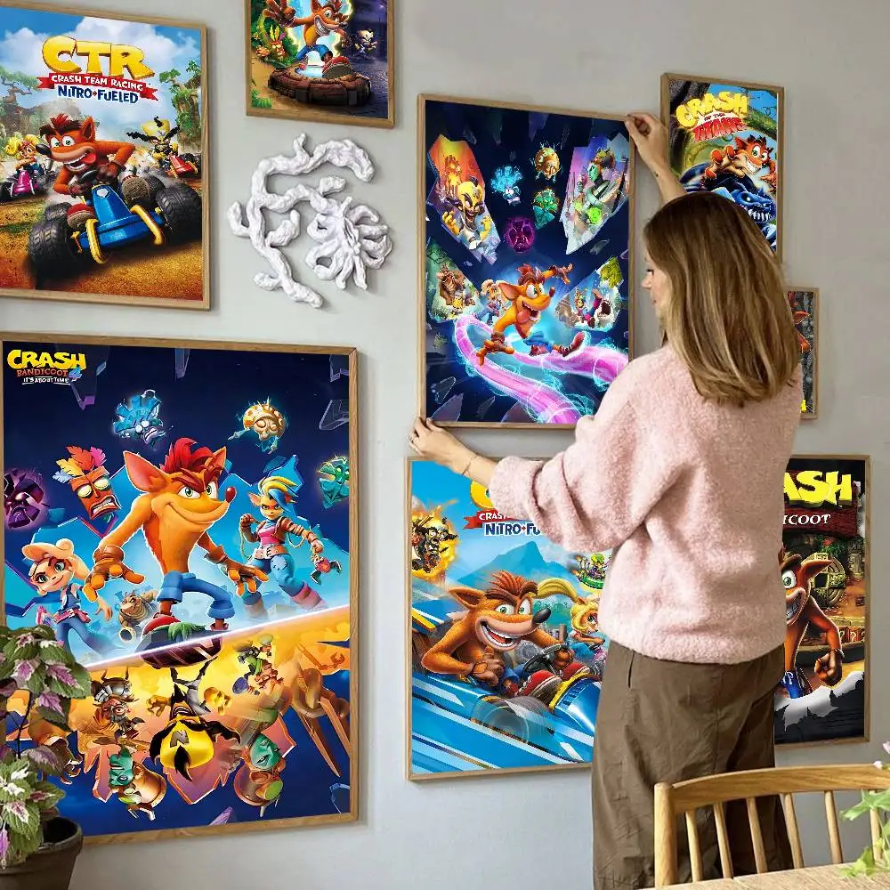 Crash Bandicoot Game Anime Posters Sticky Waterproof Paper Sticker Coffee House Bar Kawaii Room Decor