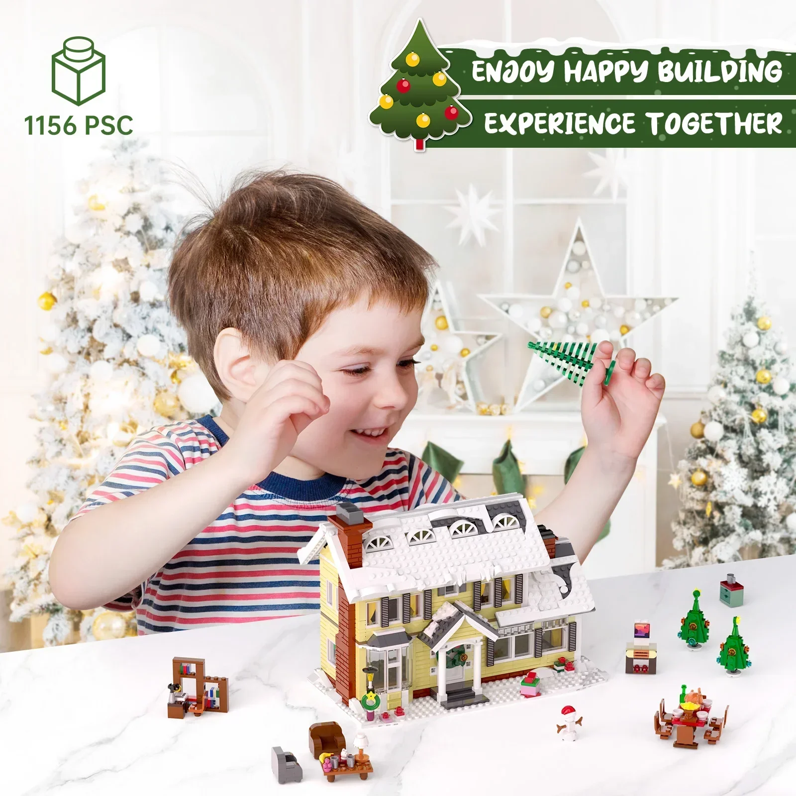 MOC Christmas Resort Snow House with Light Model Winter Christmas Snow Village Building Blocks Set DIY Kids Puzzle Toys Gift