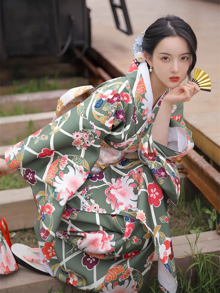 فستان نسائي طويل بطبعة زهور بتصميم عتيق، كيمونو ياباني تقليدي يوكاتا، زي تنكري رسمي لملابس التصوير الفوتوغرافي #4