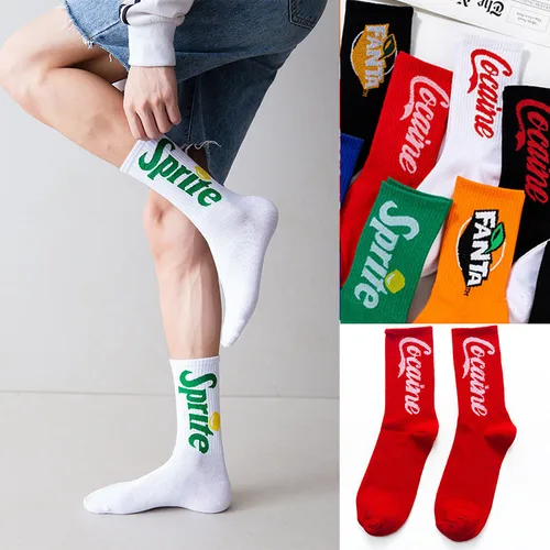 Imagen 1 del producto Moda hombres divertidos calcetines con letras marea calle hip hop cola calcetines sprite calcetines mujer skate calcetines bebida joven