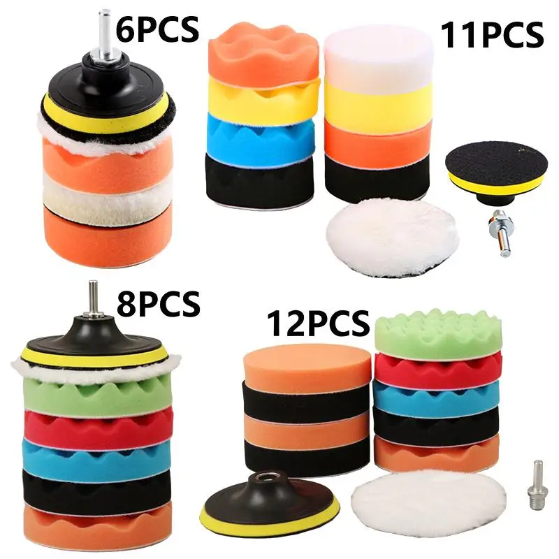 Car Polishing Sponge Pads Kit Foam Pad Buffer Kit Polishing Machine Wax Pads for Auto Motorcycle Motor Vehicle Removes Scratches