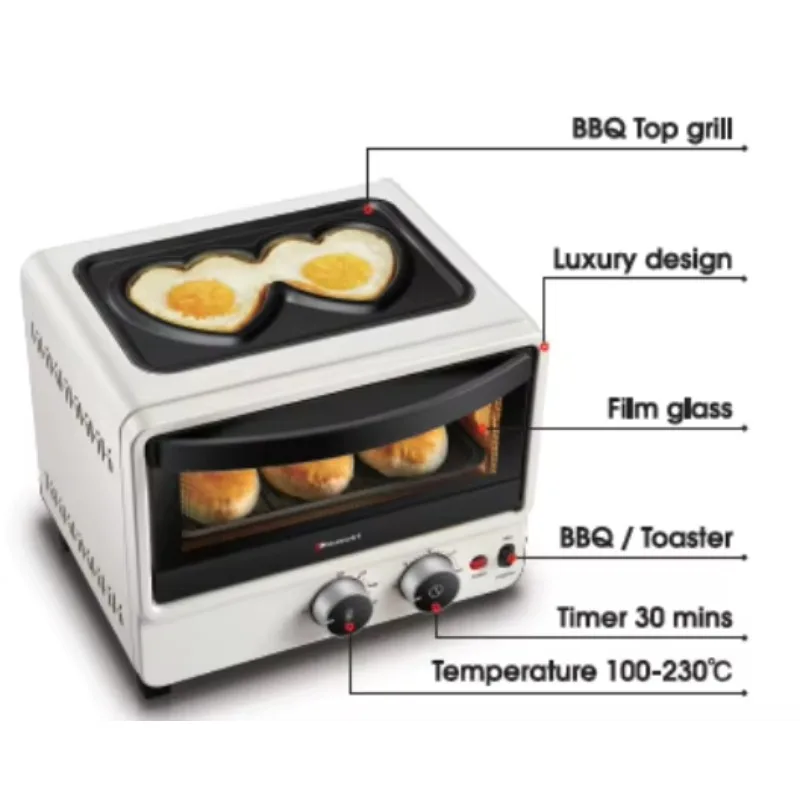 Breakfast maker 10L Electric mini toaster oven with BBQ top grill