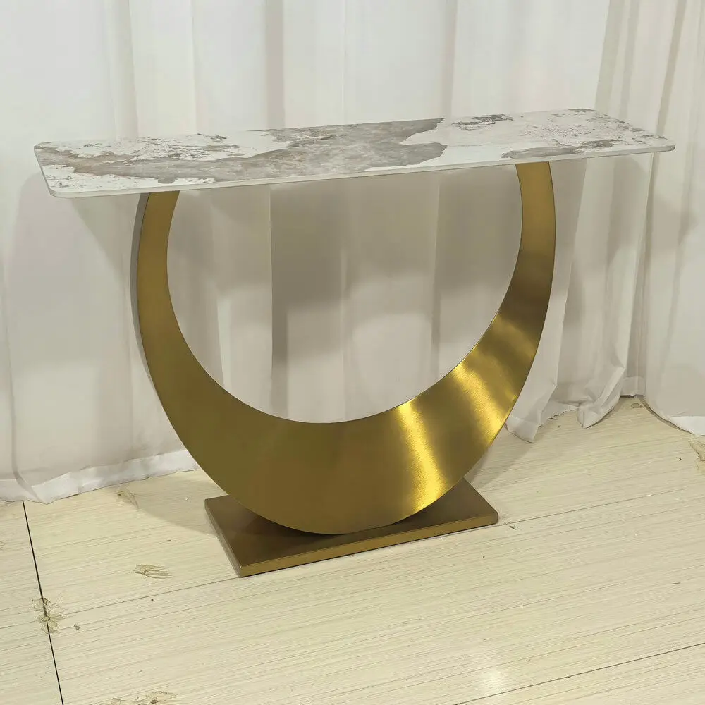 

tu- Luxury Console Table with Golden Stainless Steel Frame Sintered Stone Top for Entry Villa Hotel Living Room Cabinets@