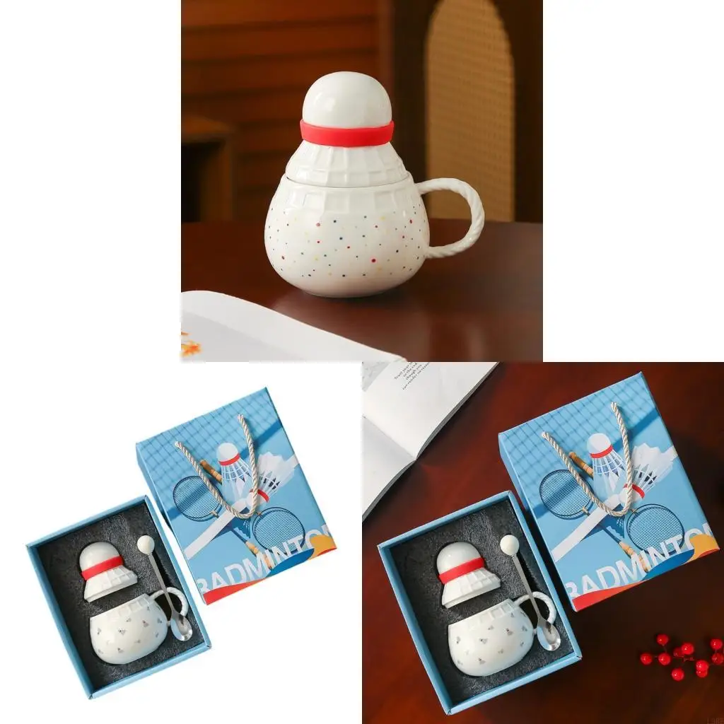 L9BE Elegant Ceramic Badminton Mug 370ml Ergonomic Handle Large Capacity Coffee Drinking Mug Drinkware for Home
