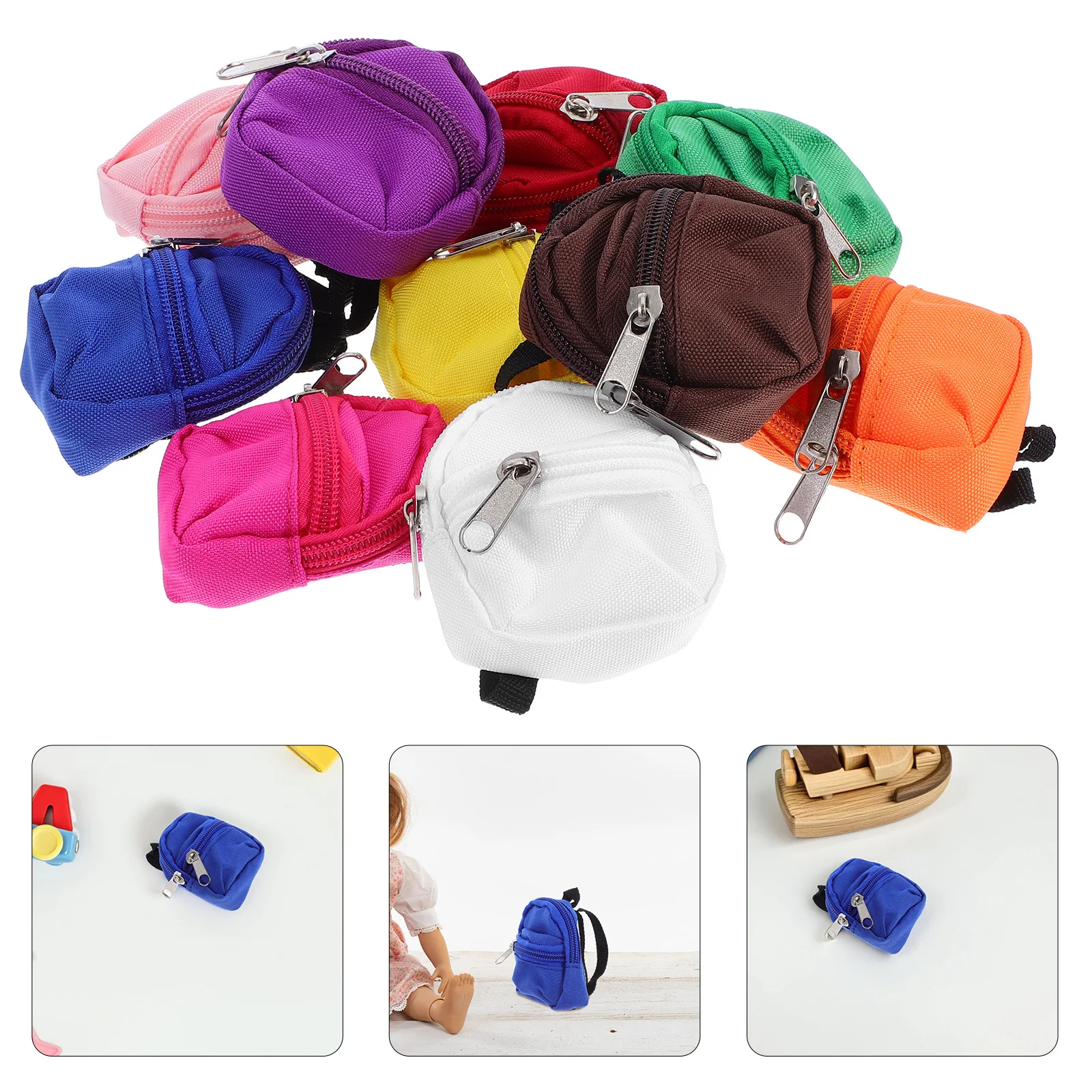 

10Pcs Mini Zipper Backpacks for Pretend Play Accessories Supplies Cute Miniature Carry Bag Girls Backpack